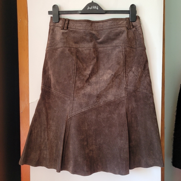 Floral Embroidered Brown Suede A-Line Skirt 90s Y2K Boho Grunge Size 4 - Picture 5 of 13
